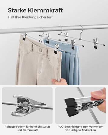 Набір вішалок для штанів SONGMICS (20 шт.), 40 см, чорно-срібні, з регульованими кліпсами