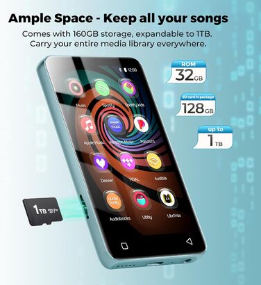 MP3 плеєр 160GB з Bluetooth та WiFi, Android плеєр для дітей з сенсорним екраном 4