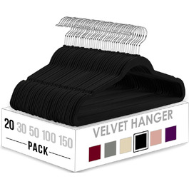 Utopia Home Premium Velvet Clothes Hangers - 20 Pack - Non-Slip & Durable Clothes Hangers - Black Clothes Hangers with 360 Degree Swivel Hook - Heavy-Duty Clothes Hangers