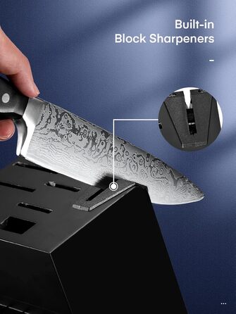 D.Perlla Self-Sharpening Knife Block Set - 14 Piece Stainless Steel Knife Set with Plastic Handle & Wood Block - Professional Kitchen Knife Set