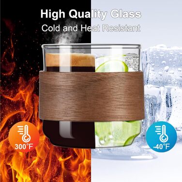 Набір еспресо-чашок ParaCity, 2 шт. з дерев'яним кільцем, склянка для еспресо та шнапсу з боросилікатного скла, прозора маленька чашка для еспресо, аксесуари для еспресо (150 мл)