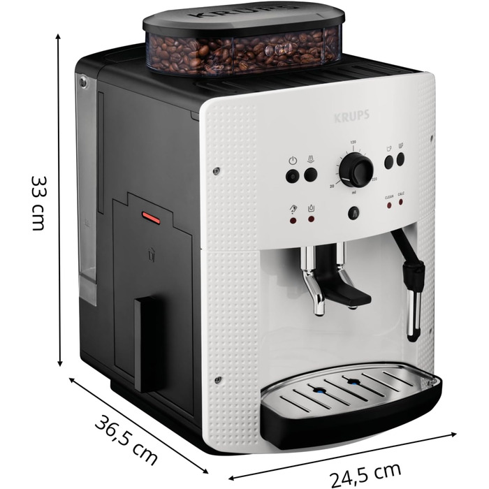 Krups Arabica Picto Fully Automatic Coffee Machine, Milk Frother, 2-Cup Function, Rotary Control, Easy Cleaning, Coffee Machine, TÜV Seal, White, EA810870 White Single