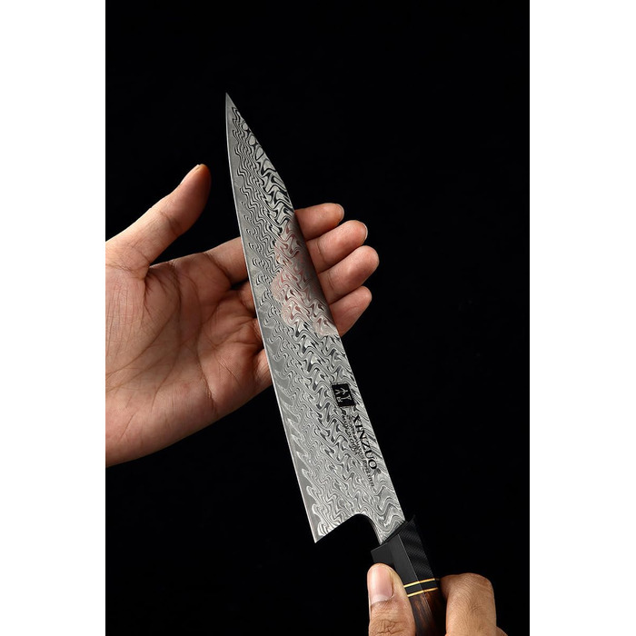 Японський ніж для кухні XINZUO Damaststahl 21.5 см, Kiritsuke, професійний, ручної роботи, з нержавіючої сталі Дамаск, дерев'яний потиск, магнітний чохол, подарункова коробка з акації