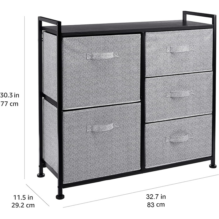 Amazon Basics - Closet Storage Organizer with 5 Fabric Drawers, White (Black)