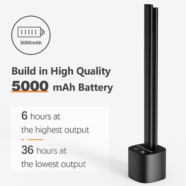 LED лампа настільна Hapfish з торшетом, акумуляторна, торшер для дому, офісу та вулиці (чорна)