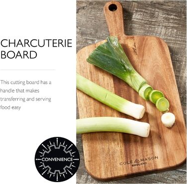 Cole & Mason H722131 Barkway Acacia Wood Cutting Board, Small, Serving Board/Wooden Board/Board with Handle, Not Dishwasher Safe