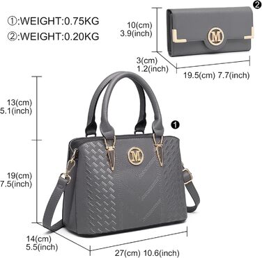 Сумка жіноча Miss Lulu середнього розміру через плече, сіра з личі-текстурою, з гаманцем та внутрішніми кишенями для роботи, відпочинку, повсякденного використання