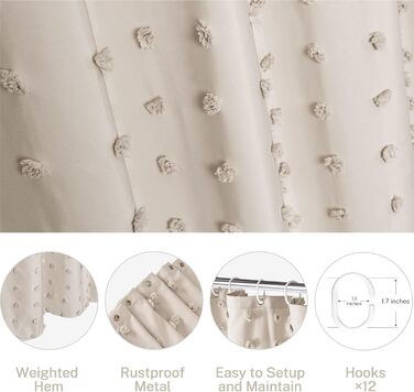 Штора для ванної кімнати Boho в стилі кантрі, тканинна, натуральних кольорів, 183 x 213 см, з гачками, набір, для ванної кімнати