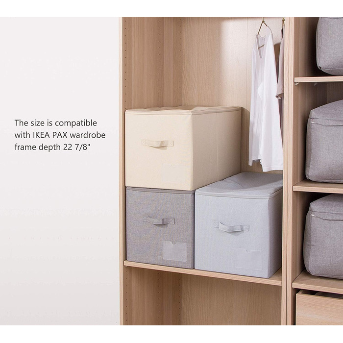 Amonseen 2 Large Foldable Fabric Storage Boxes with Zipper Lid for Queen/King Size Bedding, Winter Clothes in Bedroom Closet, Beige