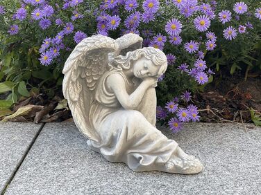 gartendekoparadies.de Sleeping Angel, Stone Figure H. 25 cm, 6 kg, Grey, frost-proof made of cast stone for outdoor use