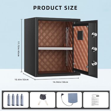 Сейф для дому з біометричним сканером відбитків пальців HSGCJS, 31 л, з паролем та клавіатурою, чорний