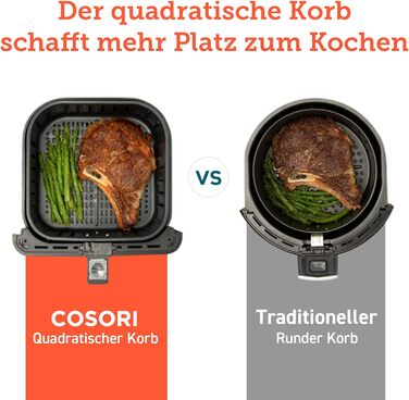 Аерофритюрниця COSORI 3,5 л з мультифункціями, 13 програм, 1500 Вт, цифровий дисплей, рецетпник німецькою, режим розігріву та підтримки тепла, Shake-режим, для 1-3 осіб