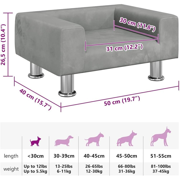 Крісло-лежанка для собак та котів, лежанка для домашніх тварин, м'яка, сіра, 50 x 40 x 26.5 см
