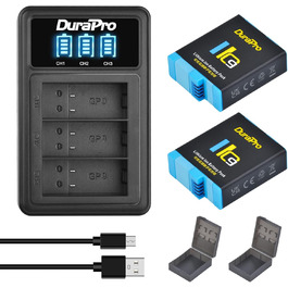 Акумулятор DuraPro 2X + LED зарядний пристрій 3-слоти USB Type-C для GoPro Hero 12/11/10/9 Black