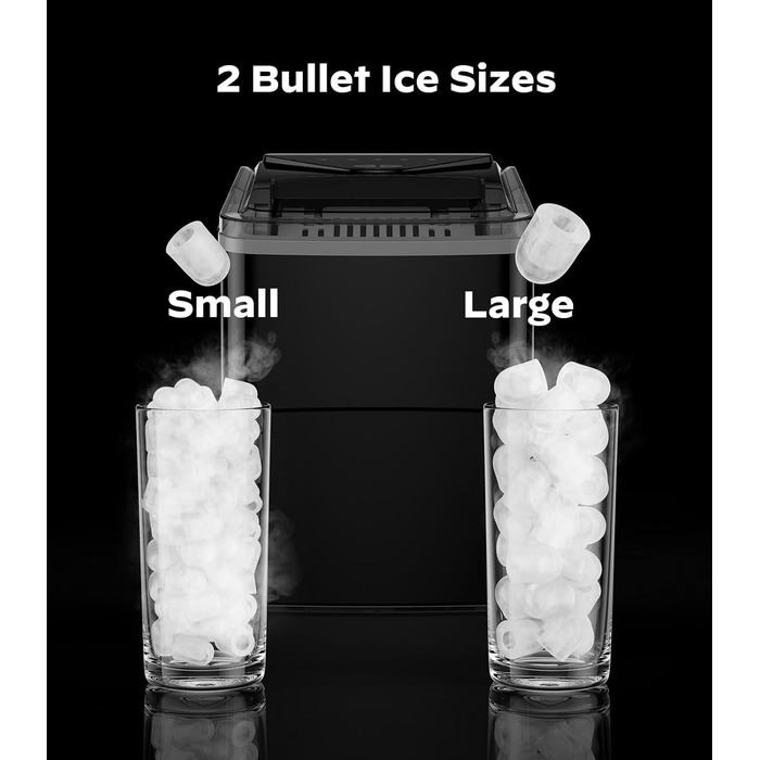 Silonn Ice Maker - Compact Ice Cube Machine for Kitchen, Bar, Office & Party - 2 Sizes, 12KG/24H, Self-Cleaning, Black