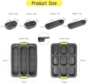 JAOGAUS 6-Piece Baguette Baking Sheet, High-Quality Roll Baking Mold, Baguette Sheet, Baguette Baking Mold, Bread Baking Forms, Perforated, Non-Stick Food Grade, Easy to Clean, Bread Baking Accessories (Gray)