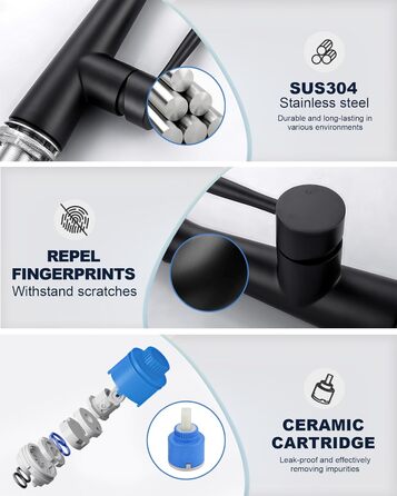 Кран кухонний iVIGA висувний з душем, водоспад, 360° поворот, мікшер, 3 режими, брашований нікель