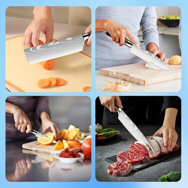 Набір ножів Dfito, 8 предметів: гострі ножі з нержавіючої сталі різних розмірів з зручними ручками. Набір кухонних ножів: гострі, стійкі до корозії, з нековзним покриттям, D8 (10 шт.)