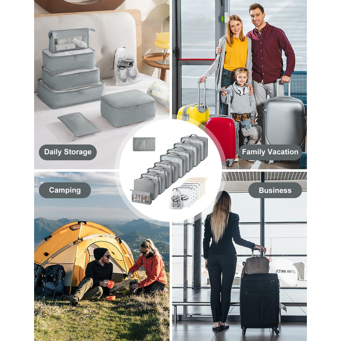 Набір органайзерів для валізи 18 шт, водонепроникні Packing Cubes, сірий - багатофункціональні тревел-органайзери для подорожей з чохлами для одягу