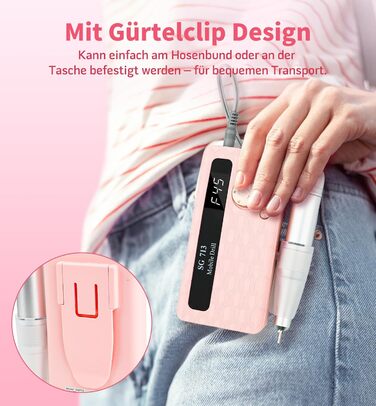 Електричний фрезер для нігтів Ziweo з LED дисплеєм, 45000 об/хв, для манікюру та педикюру, для гелю, акрилу, акригелю, Shellac