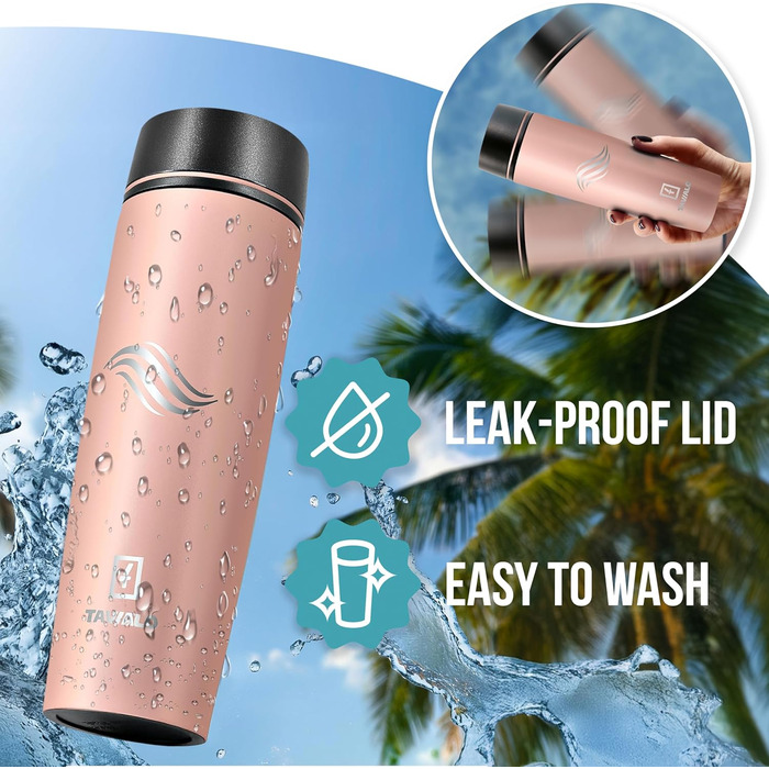 Термокружка Tavialo 460 мл, пудрово-рожевий колір, нержавіюча сталь, ізольована, для напоїв