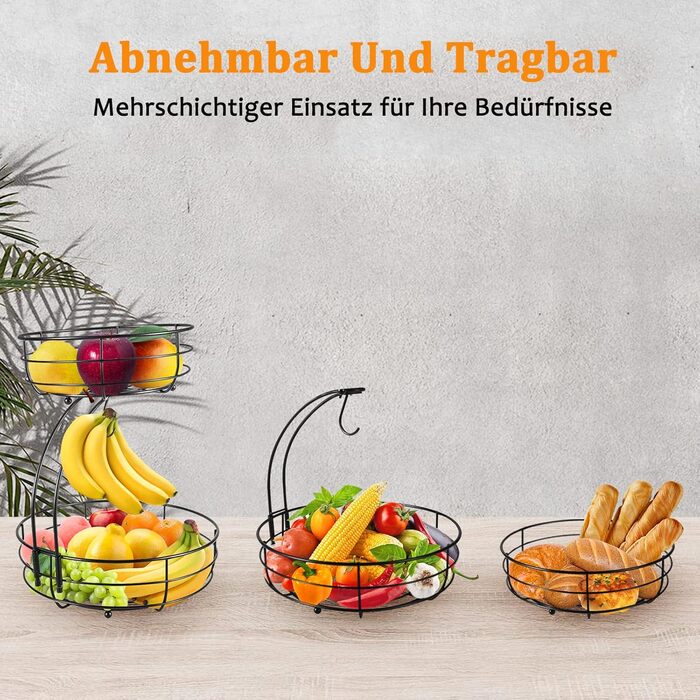 Металева фруктова корзина Bomclap з підставкою для бананів - 2 яруси, чорна
