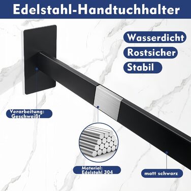 Тримач для рушників настінний з нержавіючої сталі, без свердління, подвійний, для ванної кімнати та кухні, срібний (чорний, односторонній)