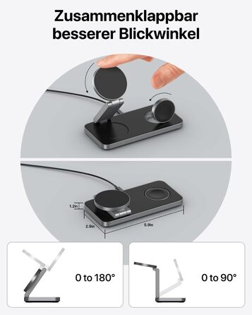 Бездротова зарядка Induktive з підтримкою MagSafe, 3-в-1 для iPhone 15/14/13/12, Apple Watch та AirPods, 30W, колір: чорний