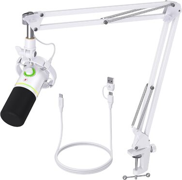 Мікрофон MAONO PD200XS XLR/USB з підсвічуванням RGB, комплект з кріпленням, програмним забезпеченням та регулятором гучності для запису, стрімінгу, геймінгу та Mac/PC