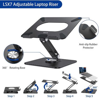 Підставка для ноутбука BESIGN LSX7 з поворотним підставою 360°, регульована ергономічна підставка, сумісна з ноутбуками 10-15.6