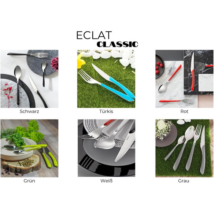 Amefa ECLAT Cutlery Set NATURE Brown Wood-Look Dining Cutlery 24-Piece for 6 People Stainless Steel, Rust-Proof, Plastic Grips with Wood-Look Finish, Dishwasher-Safe Cutlery Set for 6 People