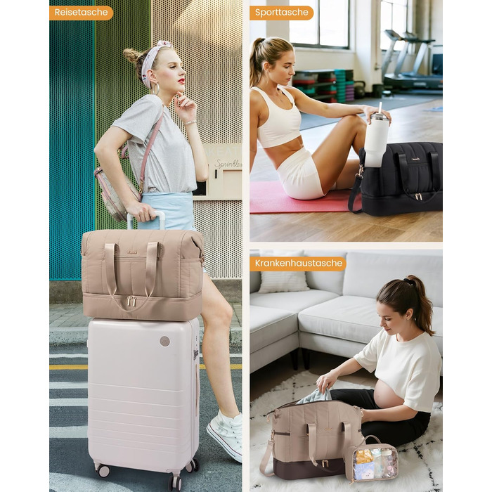 Сумка-рюкзак LOVEVOOK для жінок, велика дорожня сумка-рюкзак з відділенням для взуття та мокрих речей, 40L, 2 шт., чорний