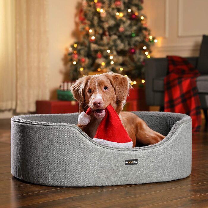 Feandrea Dog Bed, Dog Basket, Reversible Cushion, 73 x 60 x 27 cm, PGW031K01 (Gray, L 83 x W 63 x H 27 cm)