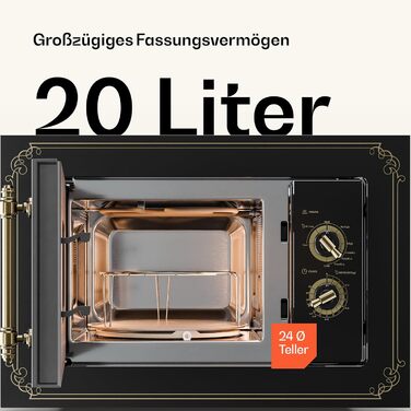 Мікрохвильова піч Klarstein Victoria 20 - вбудована, 20 л, 800 Вт, 1000 Вт гриль, 3 функції, нержавіюча сталь, з рамкою, чорна