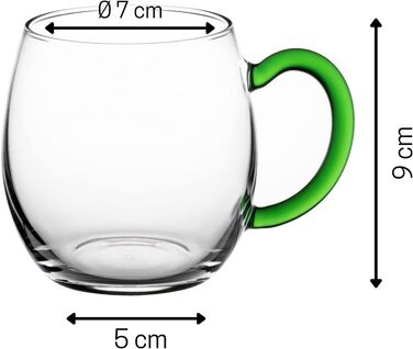 Novaliv 6X Wine Goblet with Green Handle, 250 ml Wine Glass Calibrated, White Wine Glass, Mulled Wine Glasses, Mulled Wine Cup, Punch Glasses, Teacups with Handle, Shandy Glass