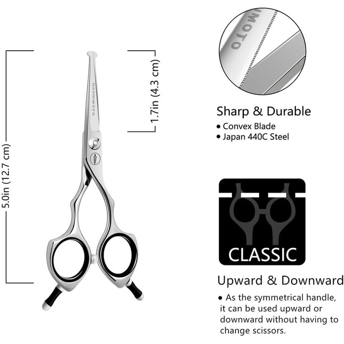 Ножиці для грумінгу собак Хашімото, 13 см, пряма клинка з мікрозубом, для обрізання навколо очей, вух, носа та лап
