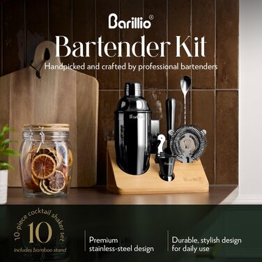 Набір для бармена Barillio: шейкер, мікшер, аксесуари, рецепти коктейлів (чорний)