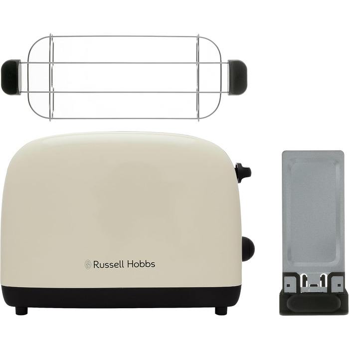 Тостер Russell Hobbs Colours Plus, 2 скибки, нержавіюча сталь, кремовий, широкі відсіки, підставка для булочок, 6 режимів підсмажування, функція розморожування, Lift & Look, 1600 Вт