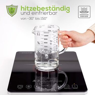 Premium Measuring Cups Glass - Measuring Cups 1L & 500ml - 2-Piece Set - Robust and Heat-Resistant Measuring Cup Set made of Borosilicate Glass with Bamboo Lid - Microwave Safe - For Baking & Mixing