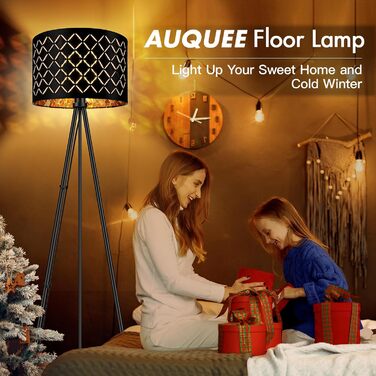 Стійка LED лампа AUQUEE для вітальні, 6W, чорна, сучасна тринога з декоравим абажуром та вимикачем на ніжці, ретро лампа для читання, для вітальні, спальні