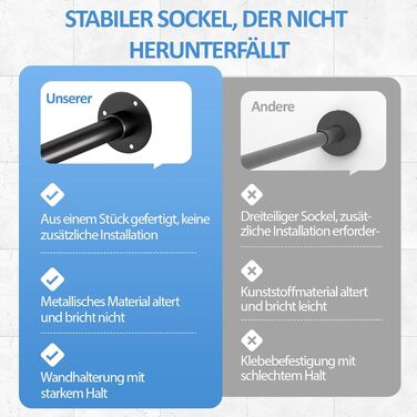 Штанга для душу L-подібної форми, регульована 60-134 см, з кріпленням для штори та опорою для стелі, чорна. Підходить для ванни/ванної кімнати. Потрібно свердління.