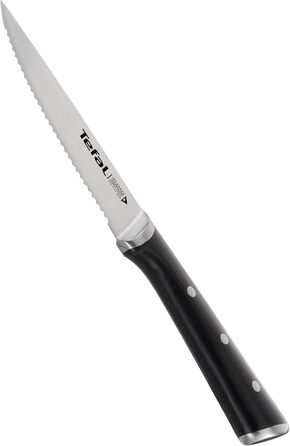 Набір ножів Tefal Ice Force 3 шт. (м'ясний 20 см, Сантоку 18 см, універсальний 11 см) + ніж для стейків, нержавіюча сталь, чорний, K232S3