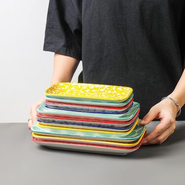 Набір тарілок Selamica Servierplatte, 6 шт. Прямокутні тарілки для закусок, десертів, суші, фруктів, 18 × 10.5 см, різні кольори