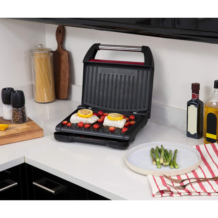 George Foreman Family Size Contact Grill & Panini Press - 24x17cm (3 Portions) - Red Steel