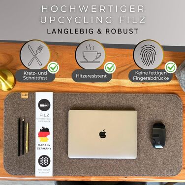 Підкладка на стіл Kontor28® з фетру 80x37.5 см, сіра (меланж) - Made in Germany. Антиковзка, миється, з переробленого PET-фетру.