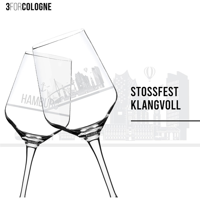 Set of 2 Wine Glasses Hamburg | Gift in elegant packaging | Screen print, more detailed than engraving | Wine glass set usable as red wine glasses or white wine glasses | XL wine glass souvenir.