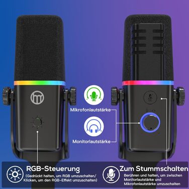 Динамічний мікрофон Haomuren XLR/USB з RGB-підсвіткою для геймінгу, подкастів та YouTube