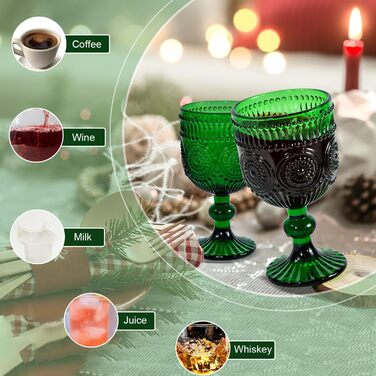 Набір вінтажних келихів для вина, 350 мл, 6 штук, кришталеве скло з рельєфним візерунком, придатне для миття в посудомийній машині, рожевий