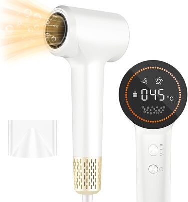 Фен для волосся з плазмою та безщітковим мотором 110 000 об/хв - швидке сушіння, тиха робота, з магнітною насадкою, для дому та подорожей (темно-сірий)