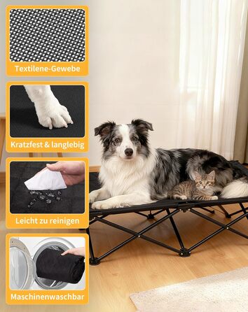 КінгКемп лежанка для собак, піднята лежанка для домашніх тварин, лежанка для собак на відкритому повітрі, чорна, 57 x 57 x 23 см (126 x 66 x 33 см)